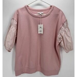 Women Pink Smocked Puff Sleeve Mixy Sweatshirt XXL